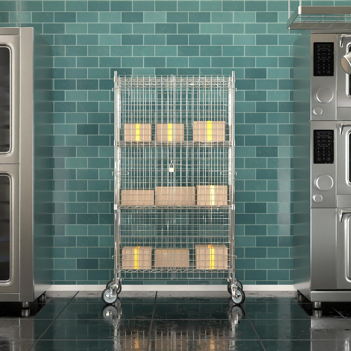 18"x36"x70" Metal Wire Chrome Security Heavy Duty Commercial NSF Certified Storage Unit | Mobile Wire Security Cage Kit