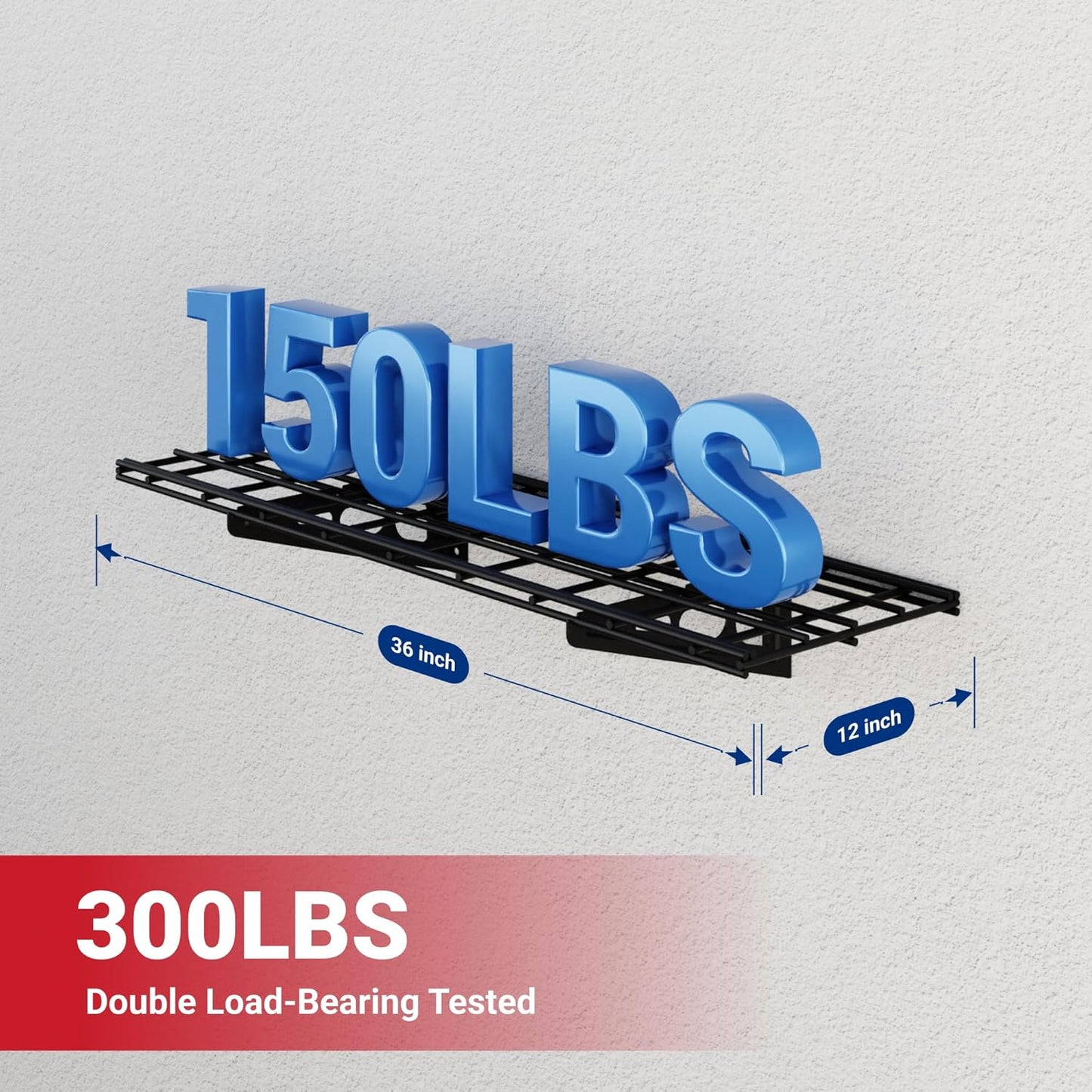 FLEXIMOUNTS 1x3ft Garage Shelving Wall-Mounted, 1-Pack Heavy-Duty Wall Shelving, Holds Up to 150 lbs, Garage Storage Rack for Organization & Storage Bins, Black, Classic Series