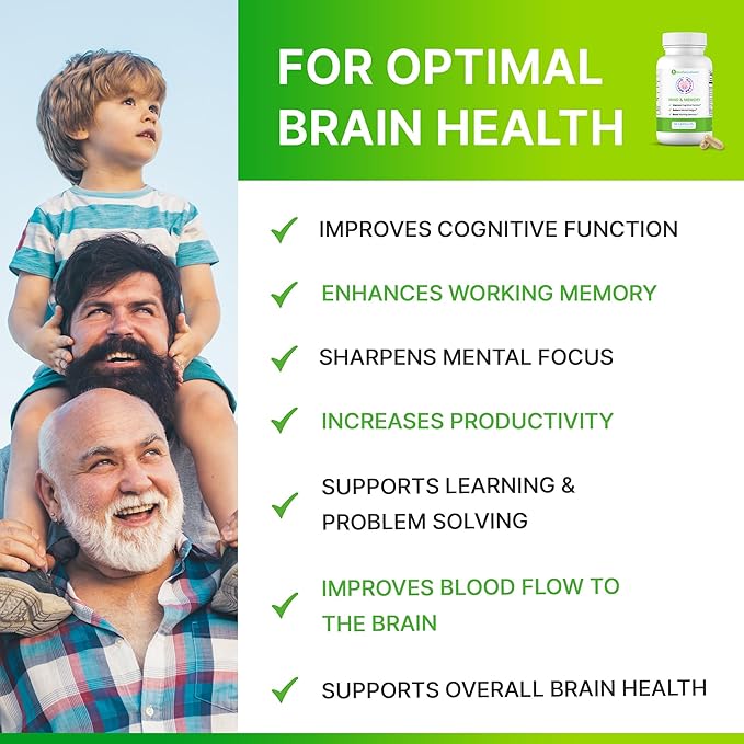 Ben's Natural Health Mind and Memory - Memory Supplement for Brain Health - Nootropic Brain Supplement for Men and Women - Ginkgo Biloba Green Tea Supplement for Focus and Memory (Pack of 6)