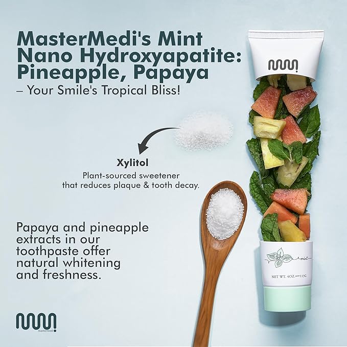 MasterMedi Nano Hydroxyapatite Toothpaste – Fluoride Free, SLS Free, for Sensitive Teeth, Whitening, Enamel Remineralization, Magic Mint, Dentist Recommended, 4 oz (Pack of 1)