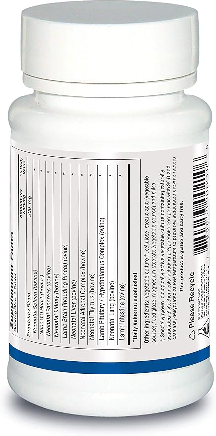 Biotics Research Neonatal Multi-Gland™ Mixed Organs and Glandular Concentrates, Broad Spectrum Therapy, Spleen, Heart, Pancreas, Kidney, Brain Liver, Adrenal, Thymus, Pituitary or Hypothalamus 60 Tabs
