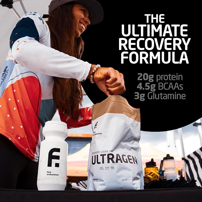 FIRST ENDURANCE Ultragen Workout Recovery Drink Powder, Protein Mix, Boosts Energy, Accelerates Recovery | Cappuccino, 15 Servings