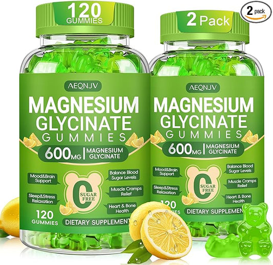 Magnesium Glycinate Gummies 600mg, Chewable Magnesium Supplements for Adults, Men and Women, Vitamin D, B6 and CoQ10, Potassium Magnesium Gummy for Sleep, Relaxation, Brain & Muscle, 120 Gummies
