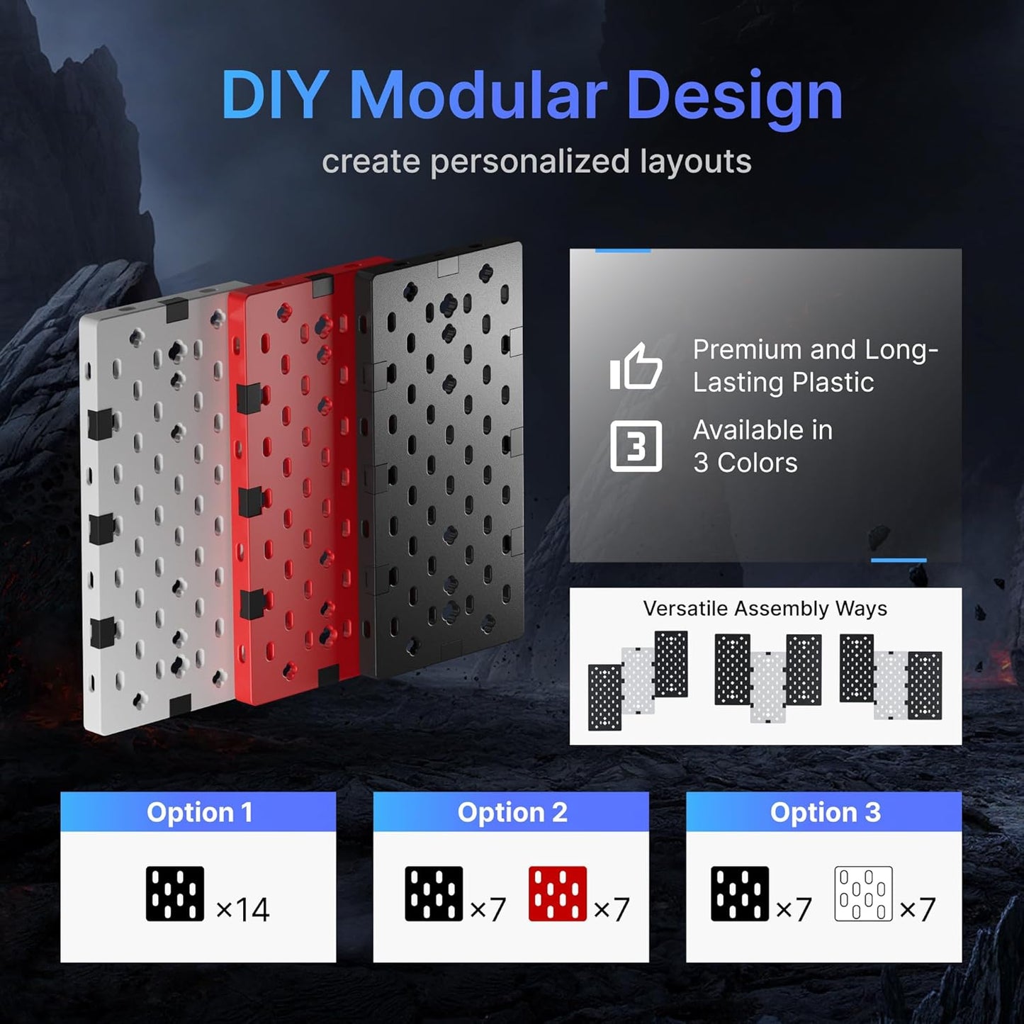 PEGZONE Controller and Headphone Holder Wall Mount, Modular Gaming Pegboard with Accessories, Controller Stand for Xbox PS5 PS4 Switch, Video Game Storage, Disc Shelf, 14pcs Pegboard, Black & White