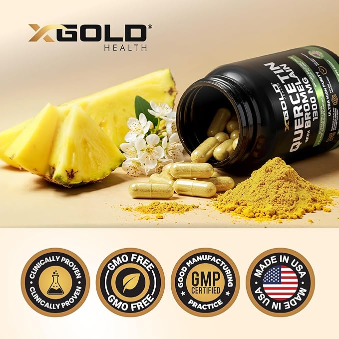 Quercetin + Bromelain 1,300mg – Quercetin: 95% - Highly Purified and Highly Bioavailable Plus Bromelain 2,400 GDU/g - Made in USA | 120 Caps