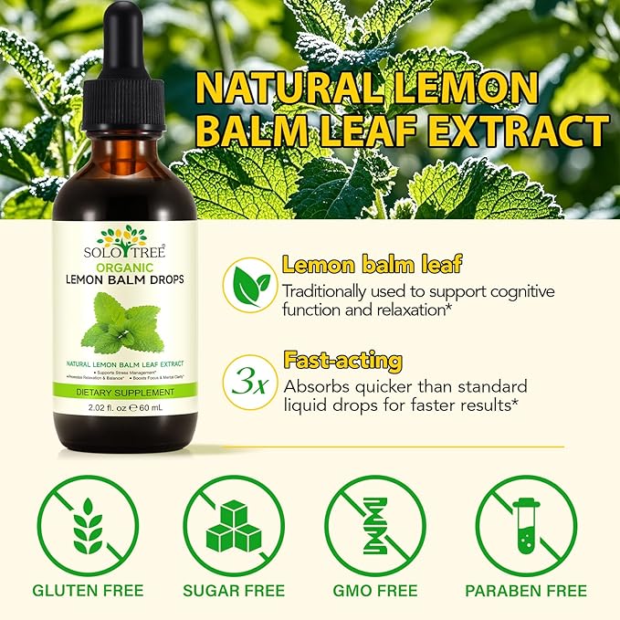Organic Lemon Balm Extract Drops, Organic Lemon Balm Tincture, Digestive Relief & Anti-Bloat Support, Alcohol-Free, Vegan, Non-GMO, Gluten-Free - 60ml (2PCS)