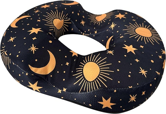 Donut Center Hole Hemorrhoid Pillow Memory Foam Hemorrhoids Seat Cushion for Tailbone or Coccyx Pain Relief Home Office Desk Chair Car Seat Cushions for Women Postpartum Pregnancy (Golden)