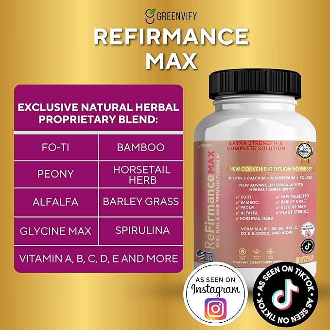 ReFirmanceMax Hair Growth Supplement, 60 Capsules, with Biotin 5000mcg, Vitamins B12, Calcium, Saw Palmetto, 30 Day Supply (3)
