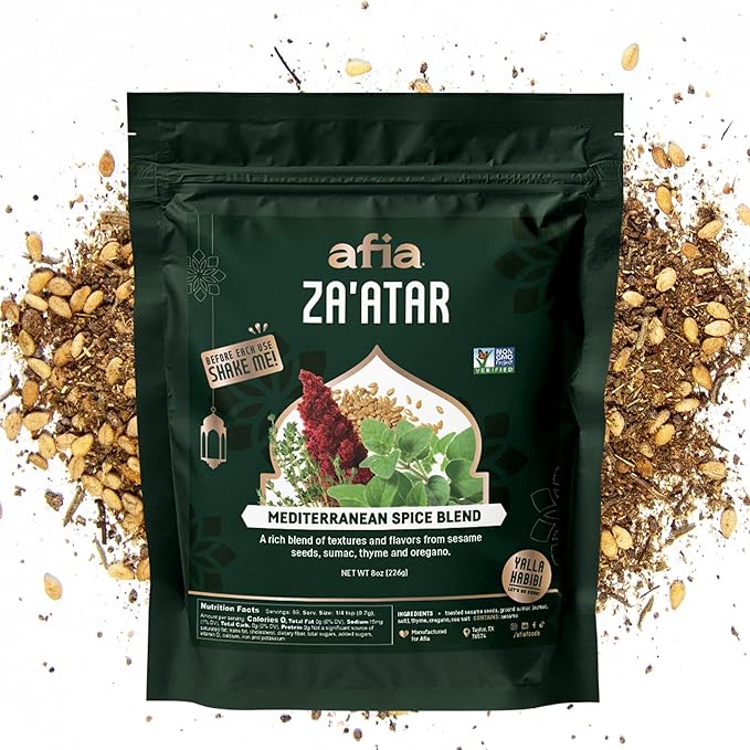 Afia - Za’atar Seasoning | Mediterranean Spice Blends for Manoushe, Flatbread, Hummus Seasoning | Premium Spice with Top Notes of Sesame Seeds, Sumac, Oregano (Za'atar 8oz)