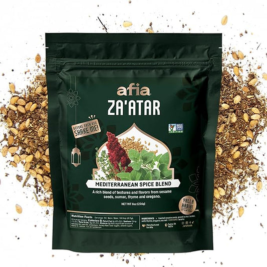 Afia - Za’atar Seasoning | Mediterranean Spice Blends for Manoushe, Flatbread, Hummus Seasoning | Premium Spice with Top Notes of Sesame Seeds, Sumac, Oregano (Za'atar 8oz)