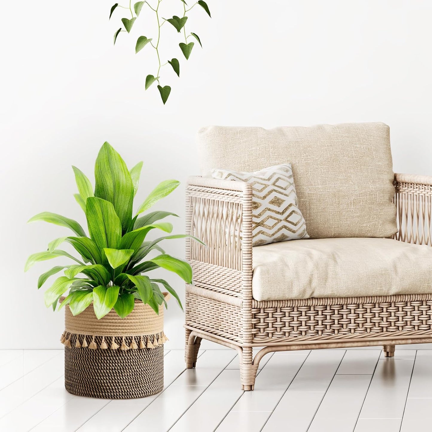 danpinera Pack of 3 Storage Baskets, 11"x11" Round Woven Baskets, Cotton Rope Basket for Storage Pillows, Towels, Toy, Clothes, Magazines, Black & Brown