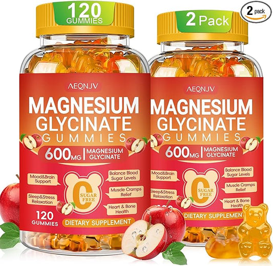Magnesium Glycinate Gummies 600MG, Chewable Sugar Free Magnesium Citrate for Men & Women with L-Threonate, Vitamin B6, D3, Magnesium Supplements for Sleep, Body Support and Relaxation, 60 Day Supply