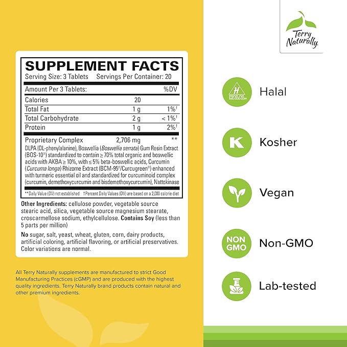 Terry Naturally Curamin Extra Strength - Curcumin & Boswellia Supplement for Healthy Circulation Support - Turmeric Supplement to Support Joints, Muscle Health & Endorphin Production - 60 Tablets