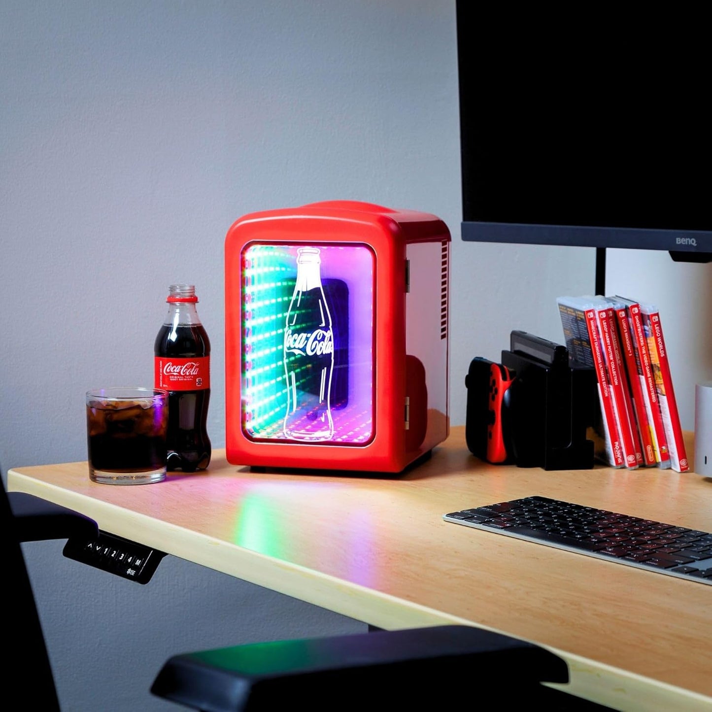 Coca-Cola 4L / 6-Can Mini Fridge with Multi-Color LED Light – Portable Thermoelectric 12V DC/110V AC Quiet Cooler/Warmer for Bedroom, Office, Car & Gaming Room – Mini Refrigerator for Drinks Skincare