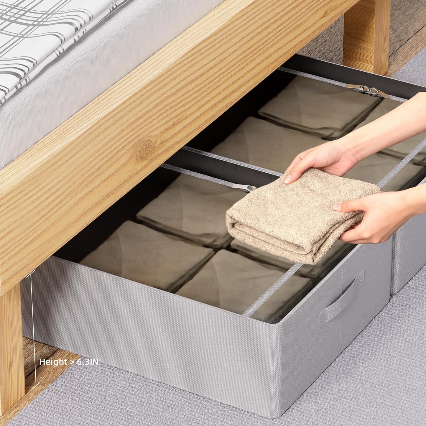CYhom Under Bed Storage Bins Frame Storage Box Oxford Fabric Sturdy Underbed Container Foldable Stackable Large Capacity Clothes Organizer (Grey, 23.6" x 19.7" x 6.3")