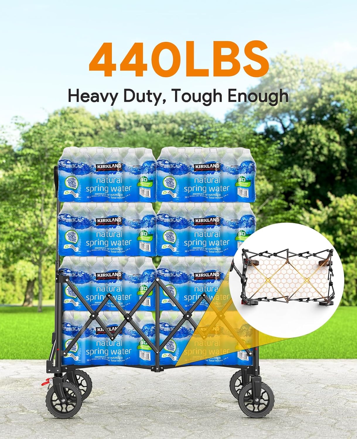 Collapsible Foldable Wagons, 440lbs Capacity Wagons Carts Foldable with All-Terrain Wheels, Heavy Duty Foldable Wagon, Utility Wagon Carts with Brakes for Camping, Sports, Shopping, Grocery, Black