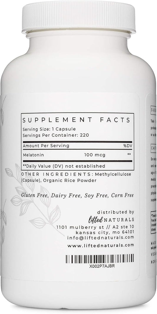 Lifted Naturals Micro Melatonin Family Size - All-Natural Melatonin for Fast & Better Sleep, Easy to Swallow 220 Vegetable Capsules with Low Dose Melatonin, Non-GMO, Fast Dissolve Melatonin 100 mcg