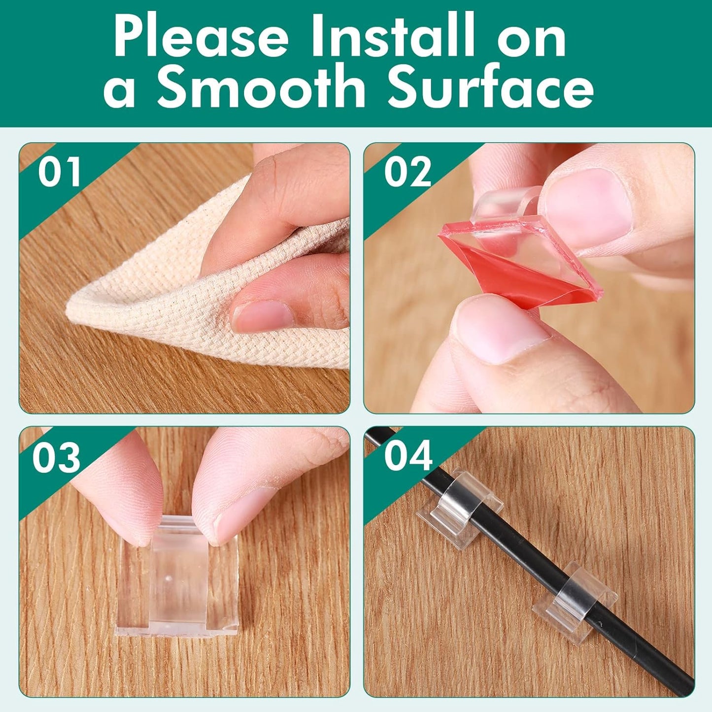 Namalu 60 Pieces Mini Cable Clips Hooks Christmas Light Clips Self Adhesive Light Hooks Cord Clips for Desk Outdoor String Lights(Large,Clear)