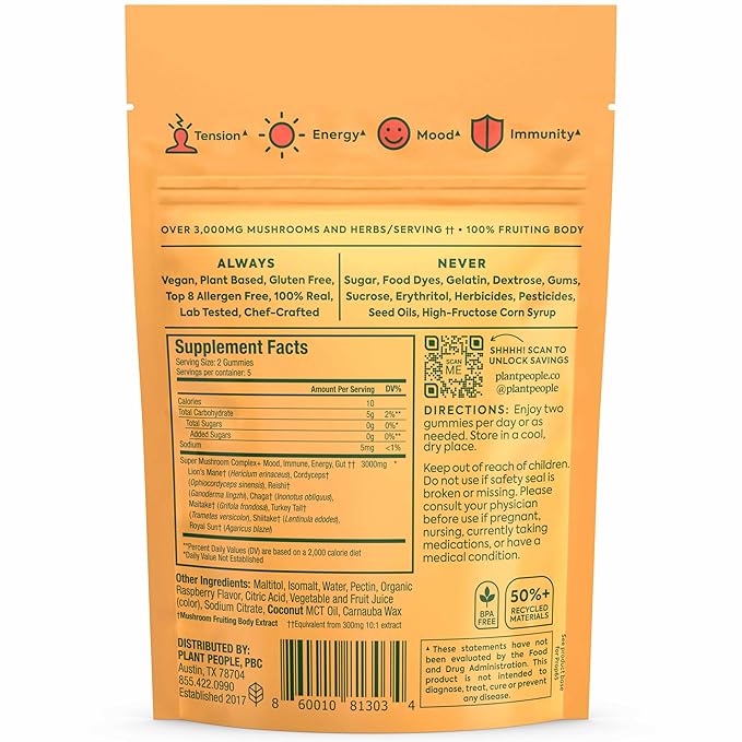 Plant People - WonderDay Mushroom Gummies Mini | Daily Gummy Multi Support for Whole Body Balance, Mood, De-Stress, Energy, Immune and Gut Health | Natural, Vegan, Non-GMO | Trial Size