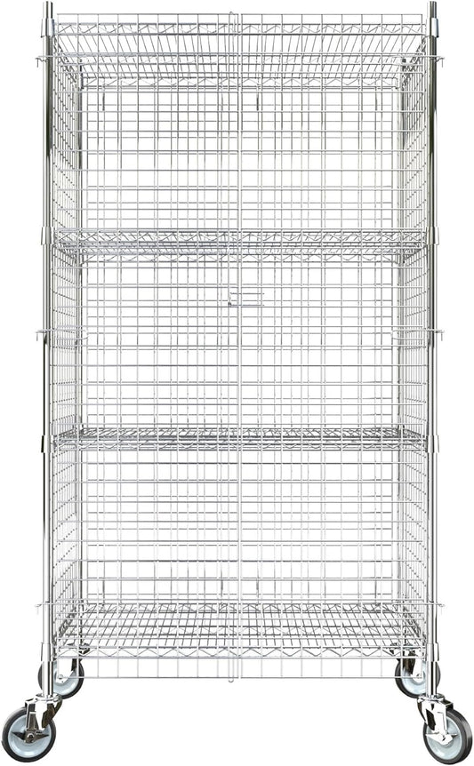 24"x36"x70" Metal Wire Chrome Security Heavy Duty Commercial NSF Certified Storage Unit | Mobile Wire Security Cage Kit