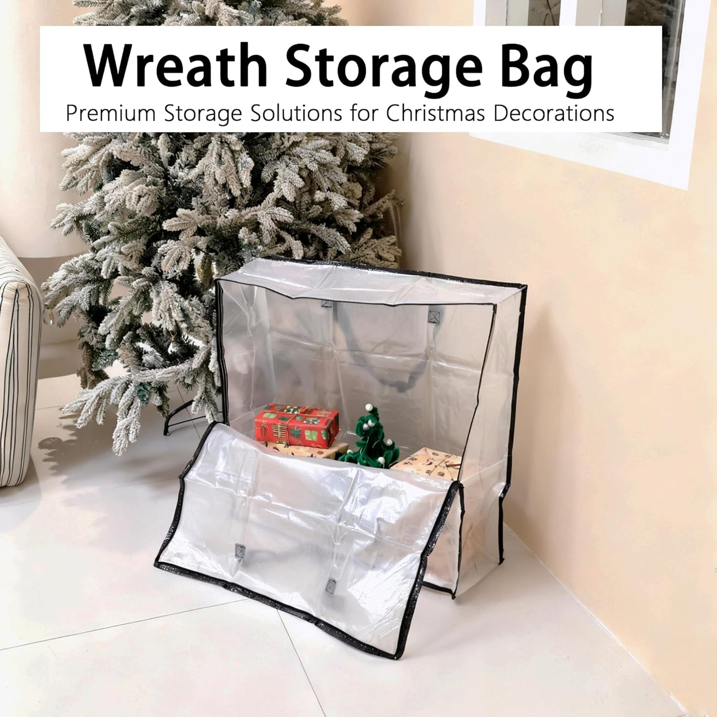 4 Pack Wreath Storage Bag, 26 Inches 90 L Wreath Storage Container, Reinforced Handles & Smooth Zippers, Foldable Large Storage Bags for Christmas/Seasonal Wreaths, Clothing, Bedding, Blankets, Toys