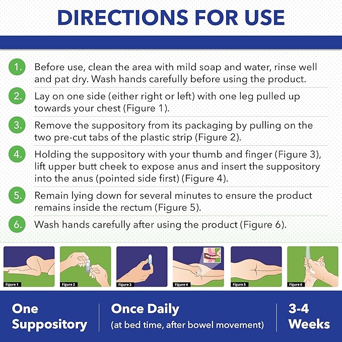 Natural, Non-Steroidal Rectal Suppositories, with Hyaluronic Acid, for Healing of Anus and Rectum, in Conditions Such as Hemorrhoids and Anal fissures,10 count