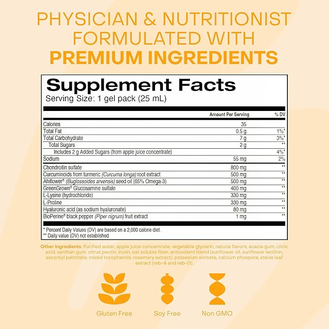 Healthycell Joint Health & Mobility Daily Liquid Supplement - Joint Support Supplement, Inflammation Response, Cartilage & Flexibility with Curcumin, Glucosamine & Chondroitin - 30 Gel Packs