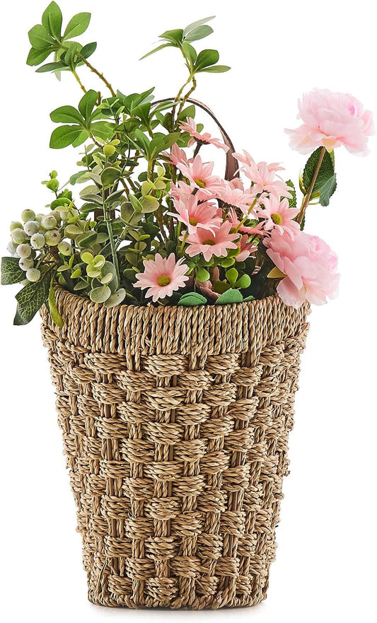 Woven Front Door Basket Seagrass Wall Hanging Basket Decorative Boho Mounted Organizer for Dried Flower Plants Storage Basket for Garden, Home, and Farmhouse Décor