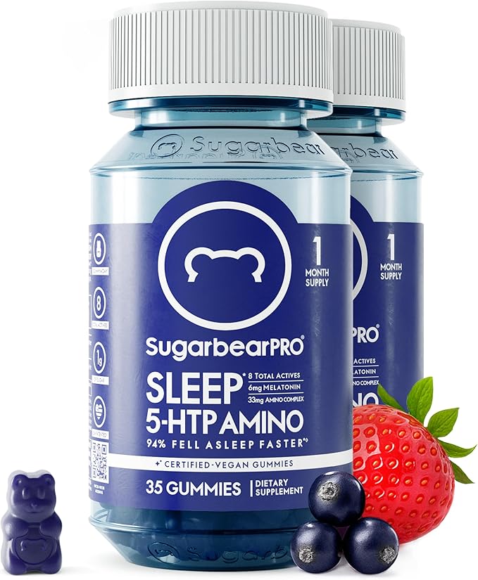 SugarBearPro Sleep Gummy 2 Month Supply, Extra Strength Melatonin 6mg, for Men & Women, Vegan Vitamin B6, L-Theanine, 5 HTP, Valerian, Sleep Aid for Adults & Teens, Certified Kosher