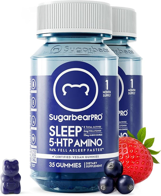 SugarBearPro Sleep Gummy 2 Month Supply, Extra Strength Melatonin 6mg, for Men & Women, Vegan Vitamin B6, L-Theanine, 5 HTP, Valerian, Sleep Aid for Adults & Teens, Certified Kosher