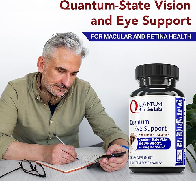 Quantum Nutrition Labs Eye Support - Eye Health Vitamins, Lutein and Zeaxanthin Eye Supplements for Adults and Seniors, Supports Macular Health, Contains Bilberry and Carrot - 60 Vegetarian Capsules