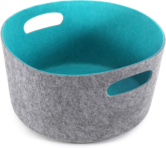 Welaxy Large Storage Basket Felt Open Storage Bins Desk Organize bin Shelf Box with Handles for Magazines Books Junk Kids Toys Pet Toy Clothes Laundry Organizing Round(Turquoise)