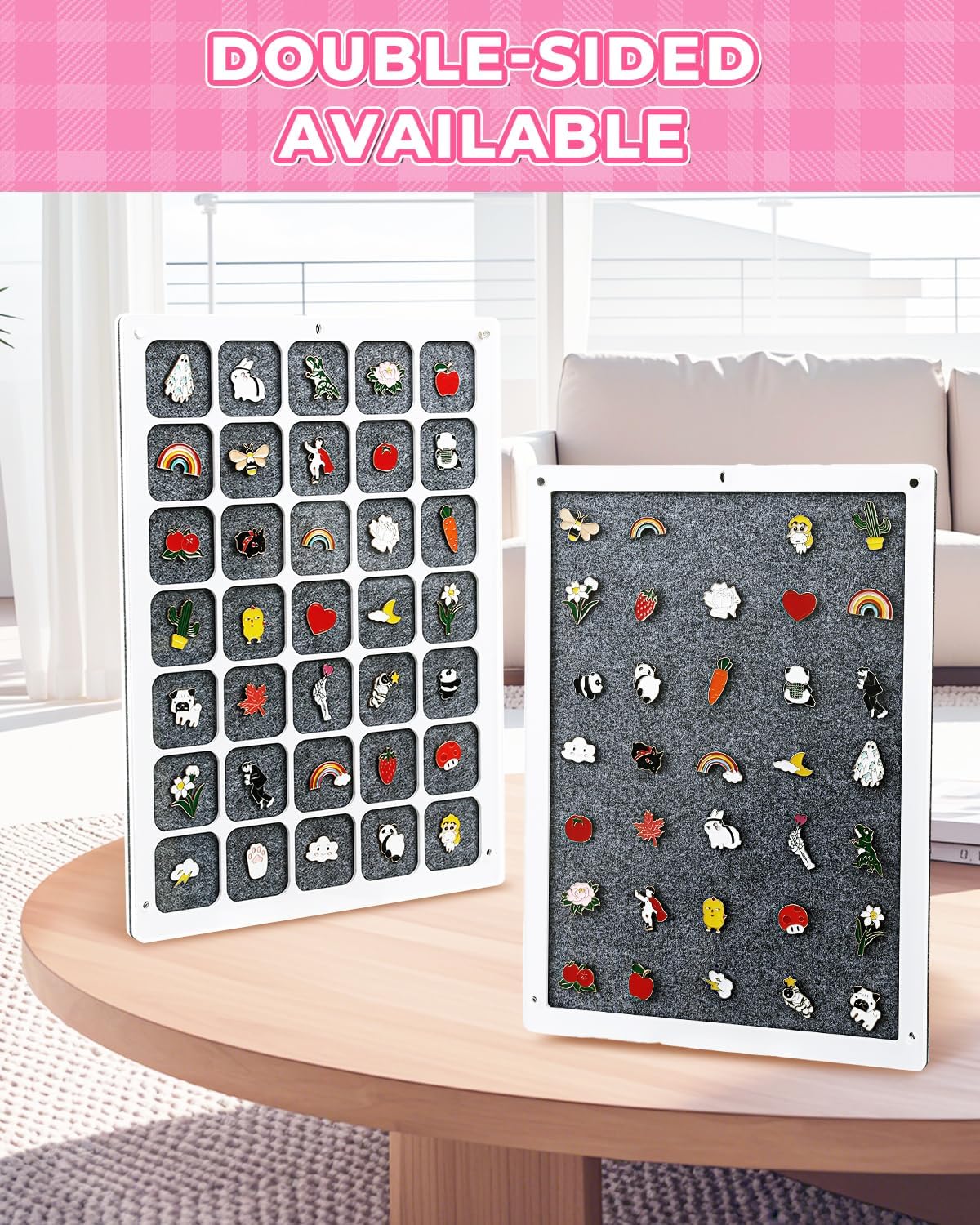 UCEC 35 Grids Clear Acrylic Pin Display Board & 50 PCS Rubber Pin Clutches, Enamel Pin Collection Display Case for Pin Holder, Badge Brooch Pins Organizer Board, Dust-Free Wall & Table Holder Display