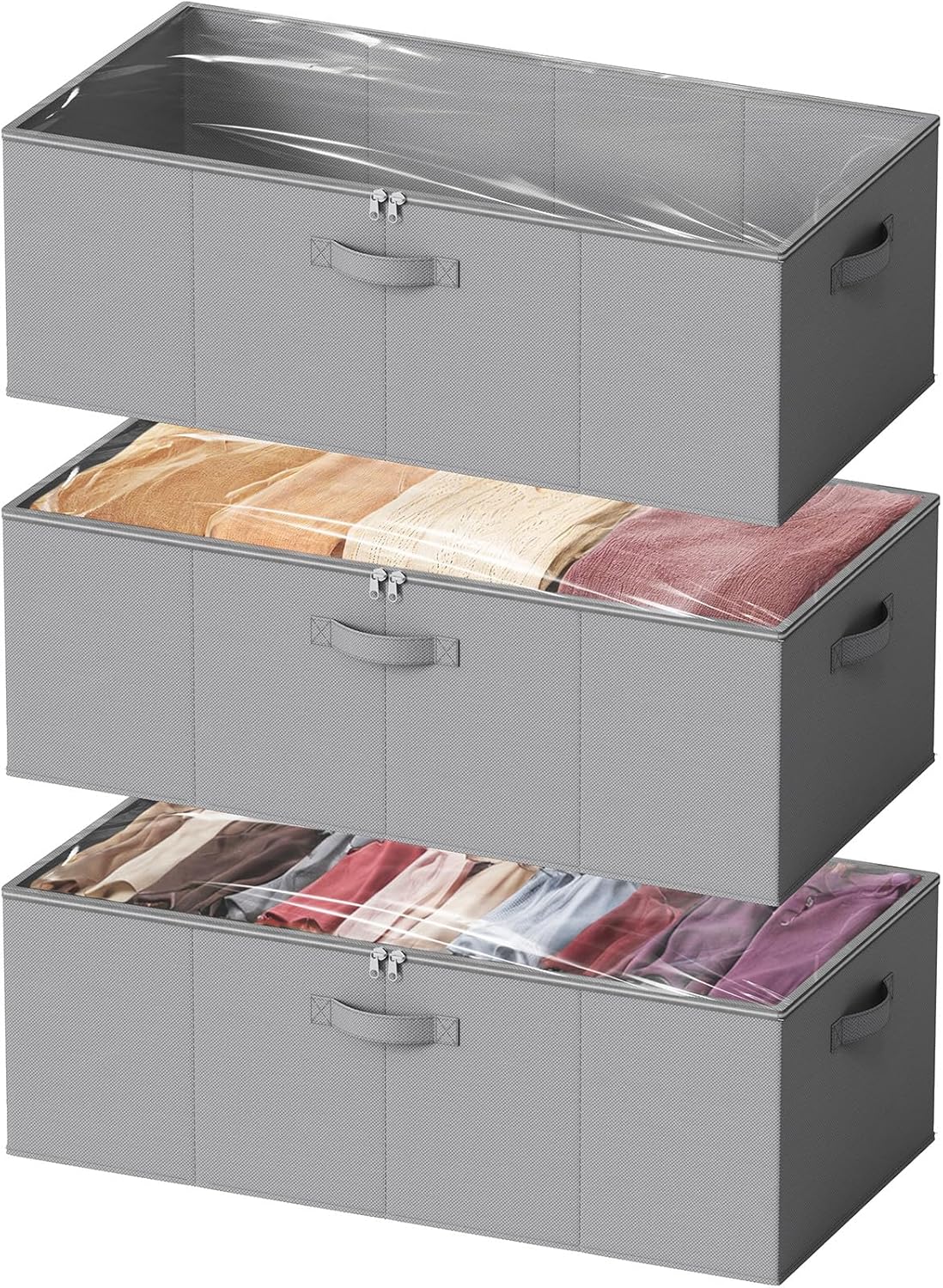 SpaceAid 3 Pack 10" High Under Bed Storage Containers, Large Underbed Storage Organizer Bins with Lids for Bedroom, Dorm, Clothes, Closet Organization, Bed Sheets and Blankets (Gray)