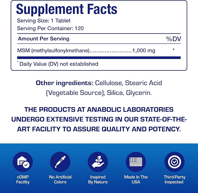 Methylsulfonylmethane MSM Supplement 1000mg - High Strength Soft Tissue & Joint Support Supplement with MSM from OptiMSM - Vegetarian Non-GMO & Made in the USA in cGMP Facilities - 60 Servings