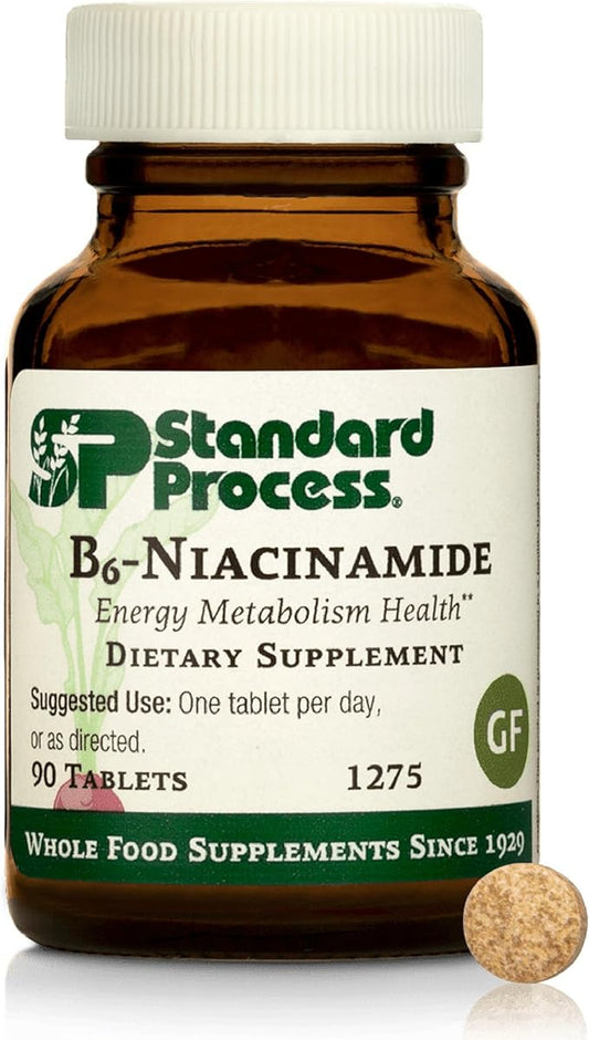 Standard Process B6-Niacinamide - Energy Metabolism, Heart Health, and Digestion Supplement with Vitamin B6, Niacin, Ascorbic Acid, Reishi Mushroom, Shiitake Mushroom, and More - 90 Tablets