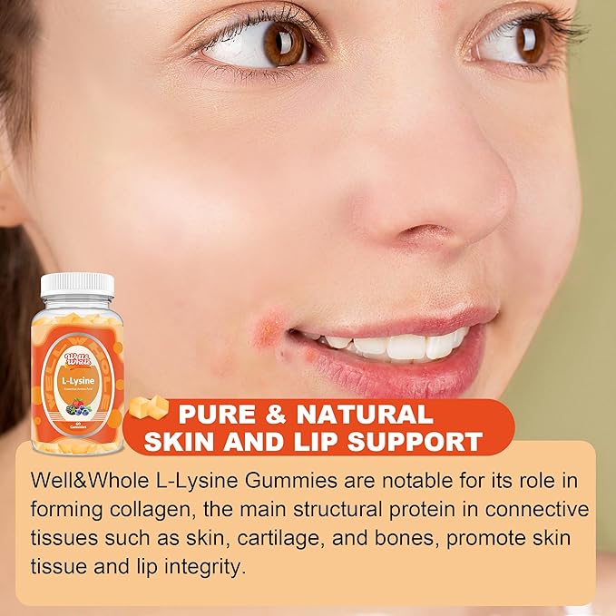 L-Lysine Gummies 1000mg - L-Lysine Supplements for Kids and Adults - Lip and Cold Sore* Support for Women - Chewable Lysine Gummies with Vitamin B12 - Vegan, Non GMO, Gluten-Free, 120 Counts