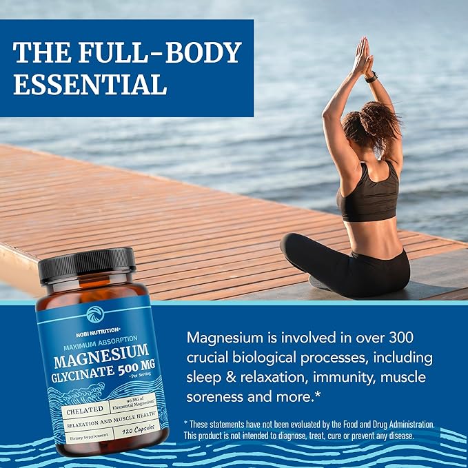 Magnesium Glycinate 500mg | High Absorption | Chelated for Muscle Relaxation, Bones, Heart, Nerve, Sleep & Calm Support for Women & Men | Magnesium Chelate Supplement & Bisglycinate Complex | 120ct