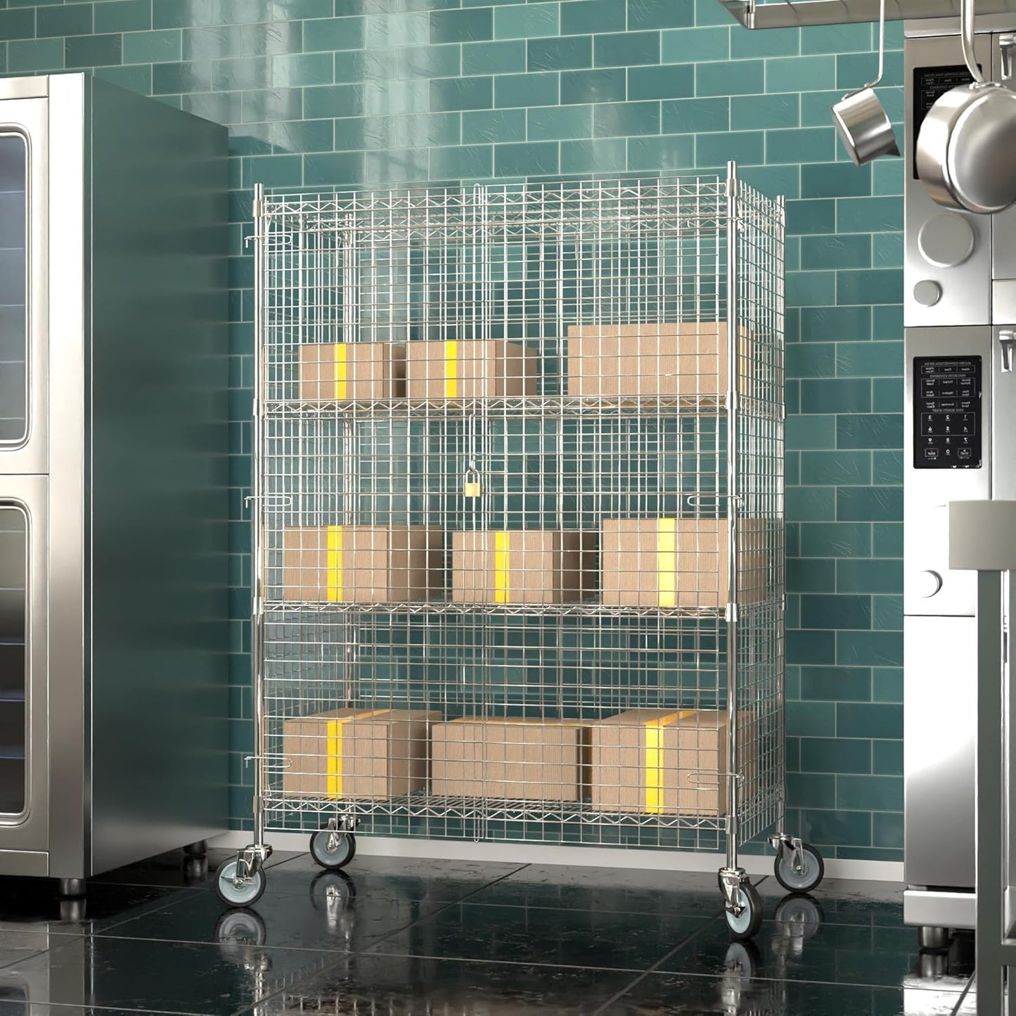 24"x48"x70" Metal Wire Chrome Security Heavy Duty Commercial NSF Certified Storage Unit | Mobile Wire Security Cage Kit