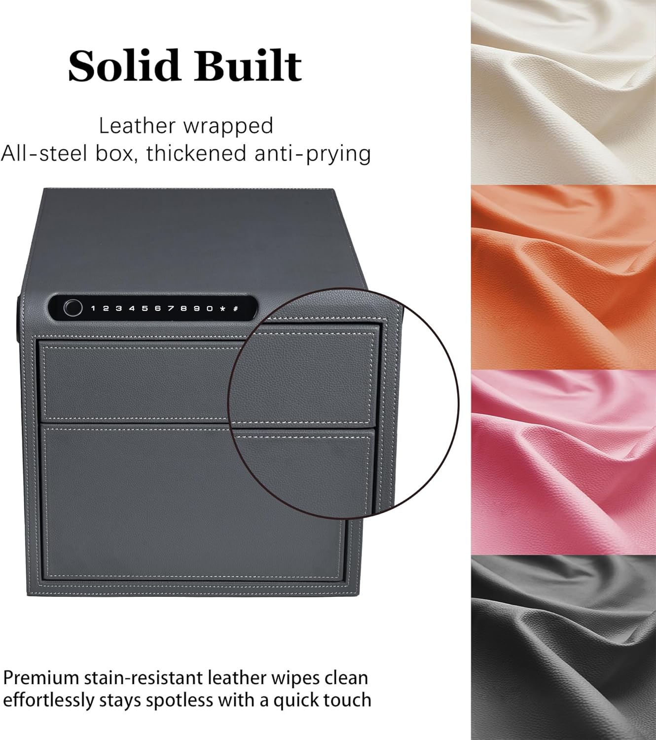 Jewelry Safe with Drawers，Biometric Fingerprint safe, Slide-Away Handgun Safe for Pistols, Leather Wrapped Jewelry Storage Safe, Digital Keypad & Quick-Access Drawer (Grey- 2 Drawer)