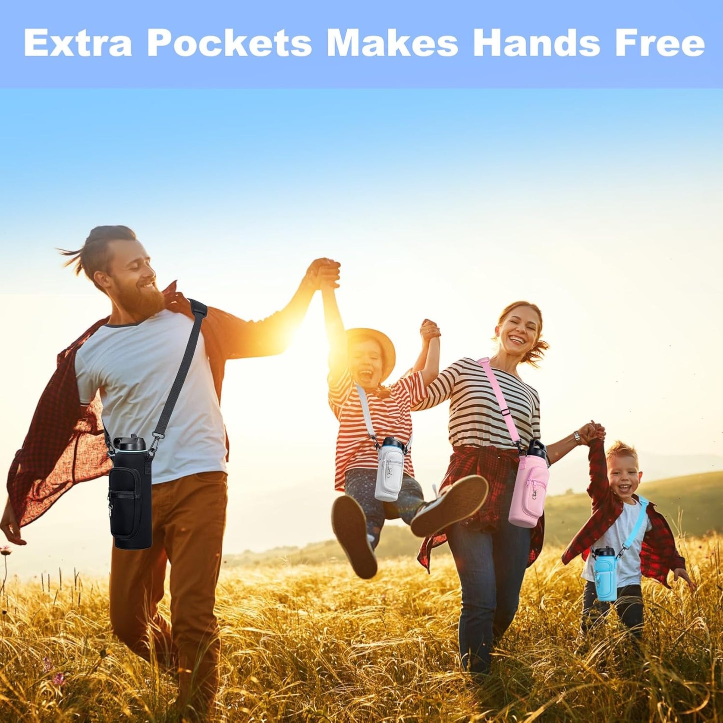 Water Bottle Holder with Strap for Hydroflask 32oz 40oz, Carrier Sling Bag with Phone Pocket Water Bottle Sleeve for Men Women Hiking Camping Travelling