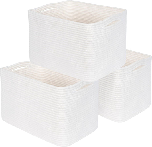 MINTWOOD Design 3-Pack Storage Baskets for Shelves, Playroom and Classroom, Book Basket, Decorative Cube Bins, Woven Closet Organizers, Baby Nursery Baskets, Creamy White