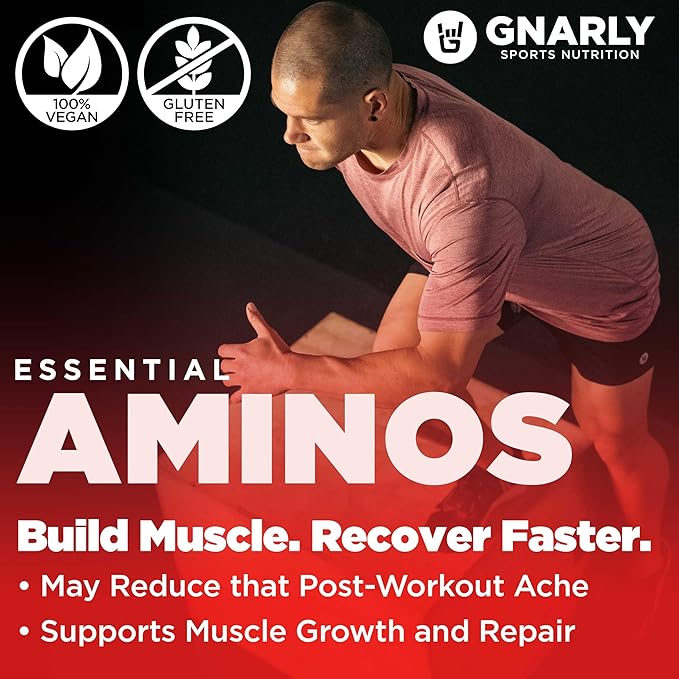 Gnarly Nutrition Essential Aminos Powder, Berry Lemonade – Pre-Workout Amino Acids – NSF Contents Certified – Supplement to Support and Rebuild Muscle – Berry Lemonade Caffeine Free, 10.58 oz