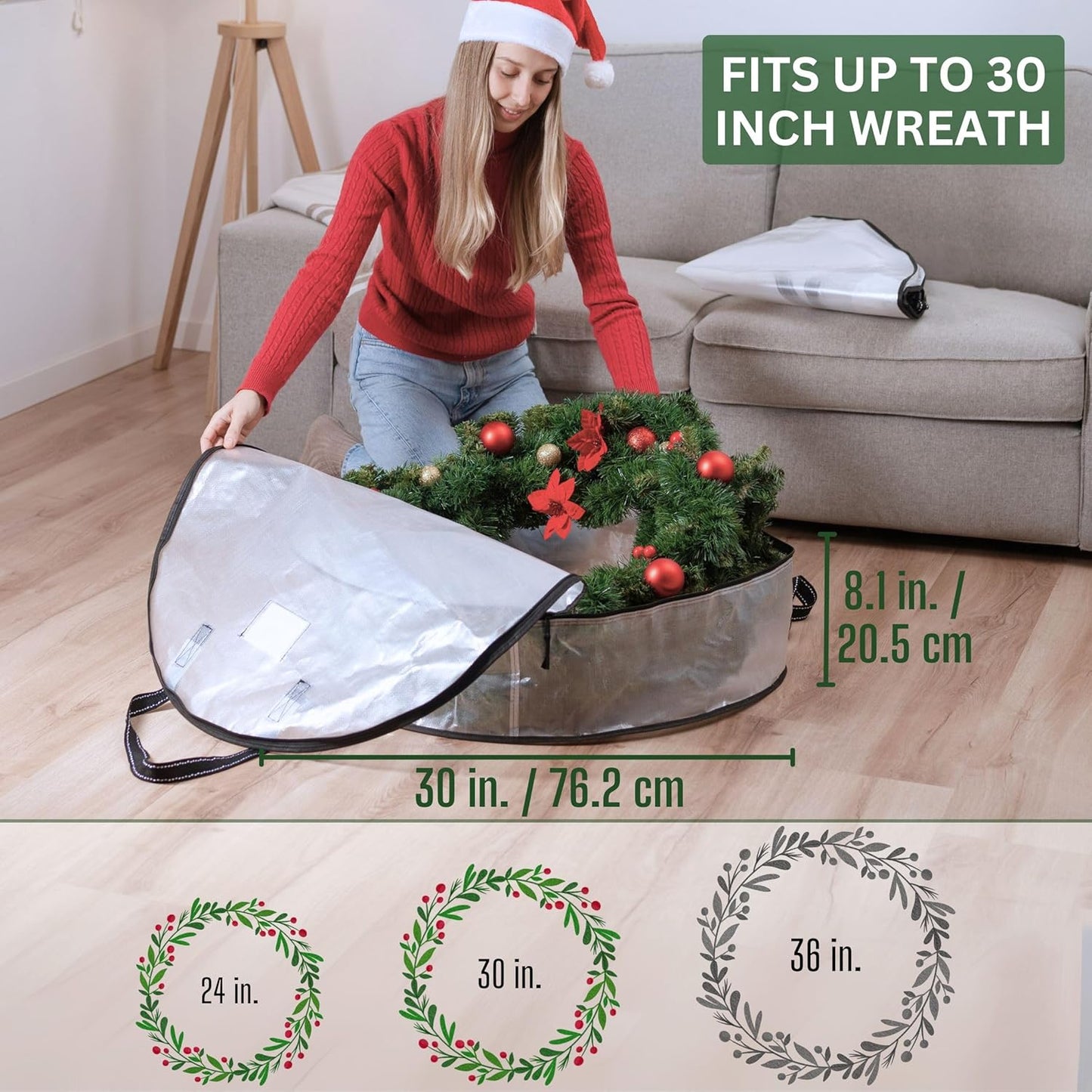 VENO 4 Pack Christmas Wreath Storage Container - 30 Inch Clear Wreath Bag, Christmas Garland and Holiday Decoration Organizers with Zipper and Durable Handles (Clear, 30"-4 Pack)