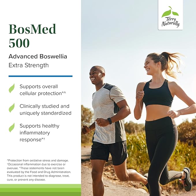 Terry Naturally BosMed 500 Extra Strength - Boswellia Serrata Extract - Supplement for Healthy Lung Support - Herbal Supplement Formula with High Levels of AKBA - 120 Softgels (Pack of 2)