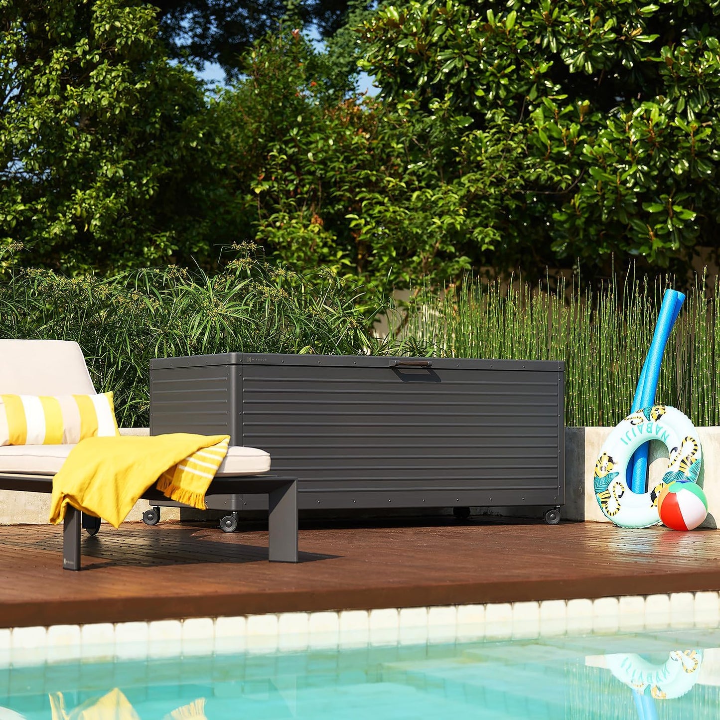 MIRADOR 281 Gallon Outdoor Storage Box Waterproof with Wheels, Metal Deck Boxfor Patio Furniture, Garden Tools, Outdoor Cushion, Charcoal