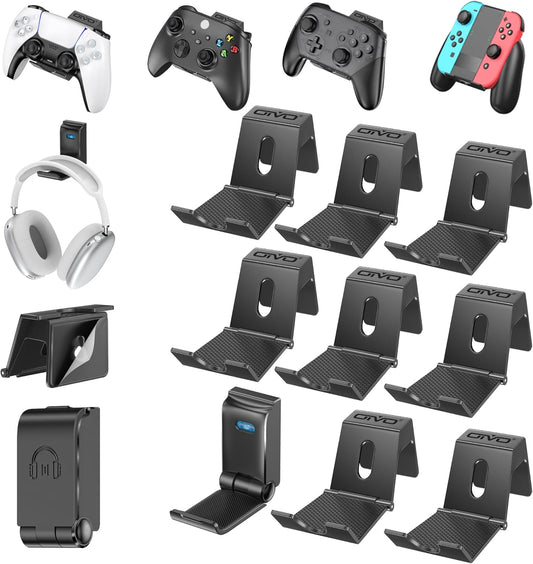 OIVO Controller & Headset Wall Mount Holder Stand, Foldable Headphone Stand, Gaming Controller Holder Hanger Hook, Universal Storage Organizer Controller/Earphone/Game Accessories-9 Packs