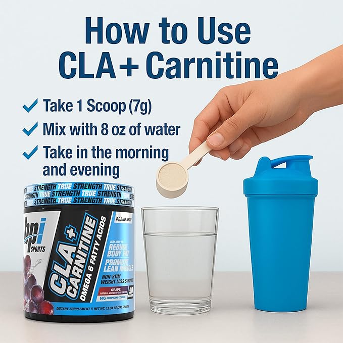 BPI Sports CLA+Carnitine – CLA L Carnitine & Linoleic Acid – L Carnitine Supplement for Weight Loss, Metabolism & Lean Muscle – Caffeine Free – Grape – 50 Servings – 12.34 oz