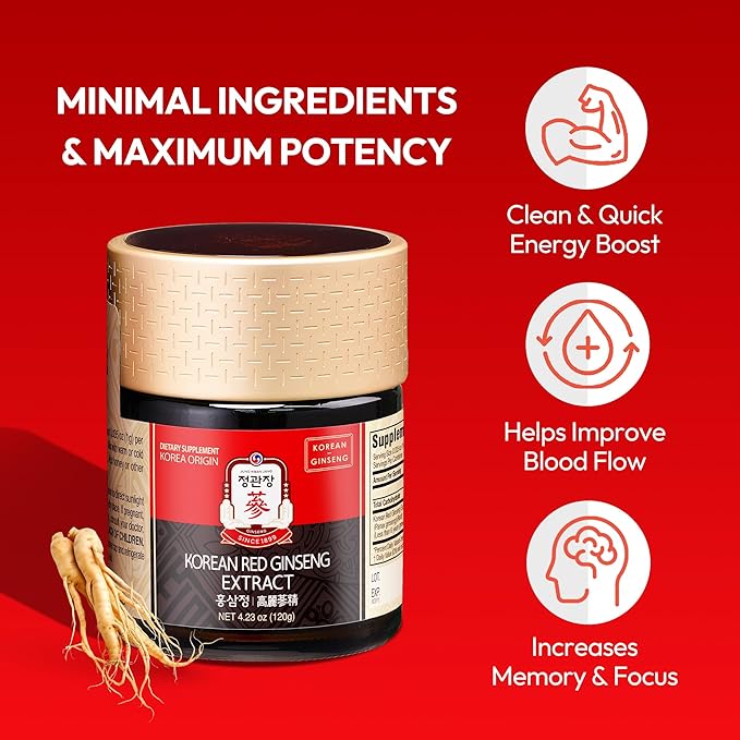 Korean Red Ginseng Extract Paste (Hong SAM JUNG) - Panax Ginseng Adaptogen Supplements - Energy Boost & Immune Support, Caffeine Free & Gluten Free (120g, 4.23 oz)