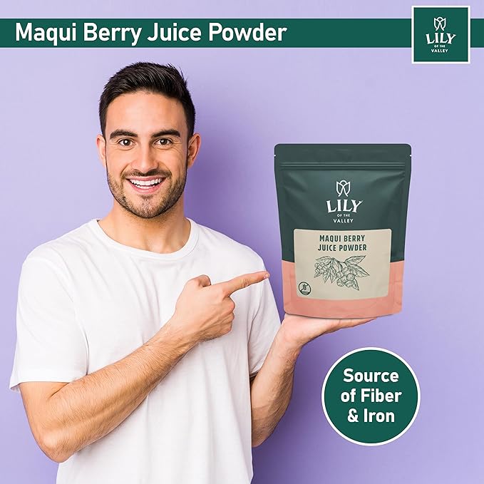 Lily of the Valley Maqui Berry Juice Powder - Antioxidant-Rich Superfood for Smoothies & Desserts - Rich in Iron & Fiber - No Added Sugar - Vegan & Gluten-Free - Packed in Resealable Pouch (8oz, 226g)